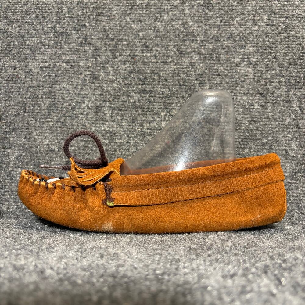 Minnetonka Brown Suede Beaded Fringe Moccasins Womens 8 Slip On Flats Shoes